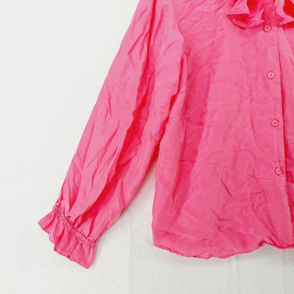 Fenn Wright & Manson Silk Pink Long Sleeve Button Down Front  Ruffle Shirt P3061 - Picture 3 of 6